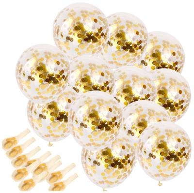 China Anniversary Birthday 12 Inch Gold Confetti Balloons Party Balloons With Gold Confetti Dots For Party Decorations Wedding Paper Decoration for sale