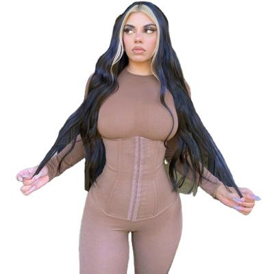 China Autumn Spring 2021 Breathable One Piece Long Sleeve Overalls Steel Boned Waist Trimmer Corset Two Piece Overalls for sale