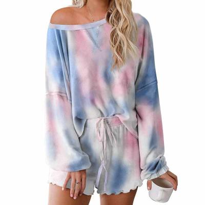 China Multicolor Pajamas Set Womens Pajamas Sleepwear Wholesale Summer Tie Dye 2 Pieces Breathable Outfit for sale