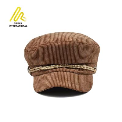 China Fast Shipping Customization Pure Plain Solid Color Denim Corduroy Women's Octagonal Beret Hat for sale