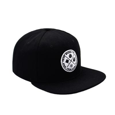 China Custom Black Round Patch Embroidered Snapback Baseball Cap Sports Cap Hat for sale