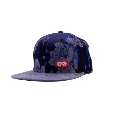 China New design polyester flat visor floral printing customized logo snapback hats for sale