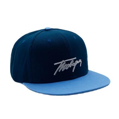 China Custom Royal blue logo embroidery 100% cotton hip-hop flat visor snapback hat for sale