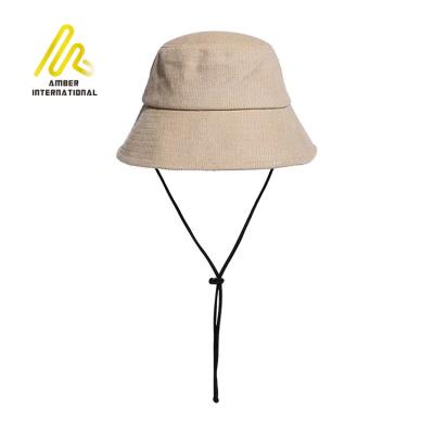 China Fast Shipping Logo Custom Acceptable Plain Custom Winter Corduroy Bucket Hat With String for sale