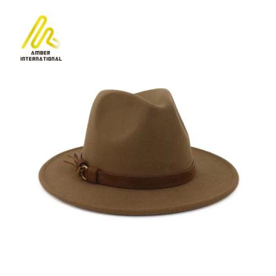 China Wholesale Vintage Fedora Wide Brim Women Autumn Winter Belt Wool Fedora Hat for sale