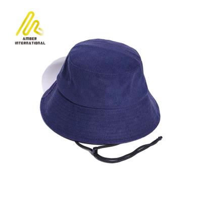 China Fast Sales Solid Color Plain Navy Blue Short Brim Custom Corduroy Fisherman Bucket Hat Strings for sale