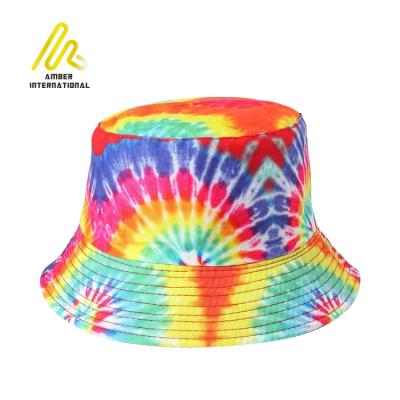 China Custom Fashion Unisex Tie Dye Style Printed Double Sided Wide Brim Bucket Hat for sale