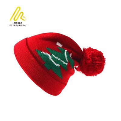 China New Product Unisex Common Xmas Tree Jacquard Acrylic Christmas Knit Hat for sale