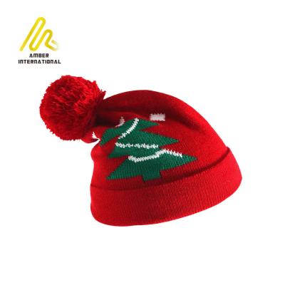 China Custom Christmas Tree Design Jacquard Acrylic Warm Knit Hat for Kids for sale