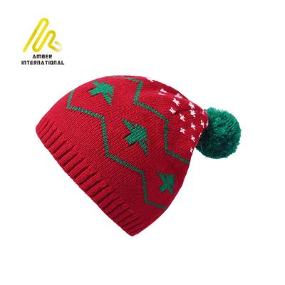 China Novelty Cute Kids Beanie Cap Acrylic Warm Striped Christmas Knitted Hat for sale