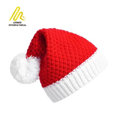 China Fast Shipping Classic Red White Color Matching Christmas Crochet Pompom Knitted Beanie Hat Cute for sale