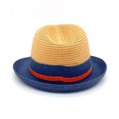 China 2021 Summer Beach Contrast Colors Sun Protection Paper Kids Straw Hat Fedora for sale