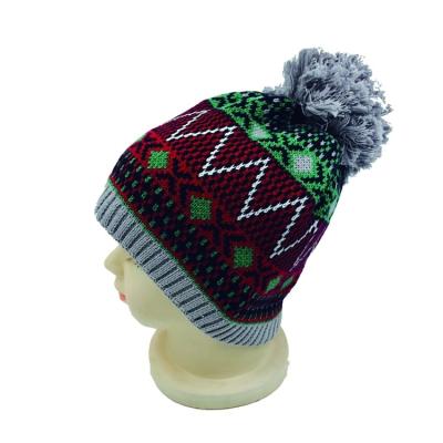 China 2021 Wholesale Acrylic Jacquard Style Custom Pom Pom Knitted Hat Winter Warm Hats for sale