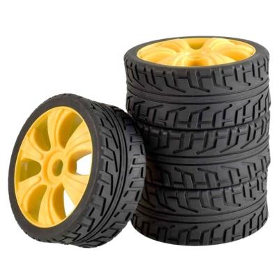 China RC Hobby 6 Spoke Wheel Plastic Rim and High Grip Rubber Tires for 1:8 RC Off-Road Car Pack of 4 for sale