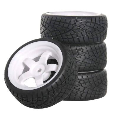 China 4PCS/SET 12mm Hex 5-Spoke Wheel Plastic Rims and Rubber Tires Compatible with HSP HPI RC 1/10 On Road D8-1 Racing Car for sale