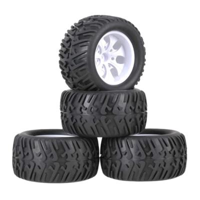 China 4PCS RC Monster 1/10 Truck Off Road Rubber Tires + 7 Spokes Wheel Rim RC Tire for HSP Traxxas Redcat Arrma Exceed RC etc. D-1 for sale