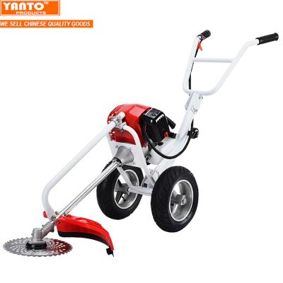 China CGC001-1E44F 2-Stroke Gasoline 2 Stroke 52cc Hand Push Brush Cutter Grass Trimmer Cutter For Garden With Two Wheels for sale