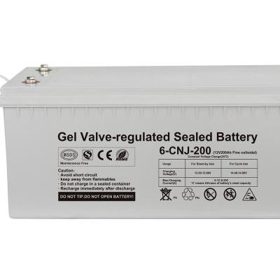 China GEL 12v 200ah Solar Lead Acid Battery Storage Solar Power Systems Inverter System Maintenance Free Lead Acid Battery OEM LOGO Rohs Gray Type for sale