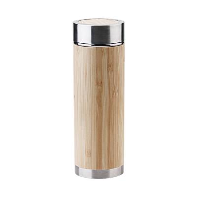 China Custom Logo Design Sustainable Bamboo Stainless Steel Bamboo Travel Mug With Tea Infuser for sale