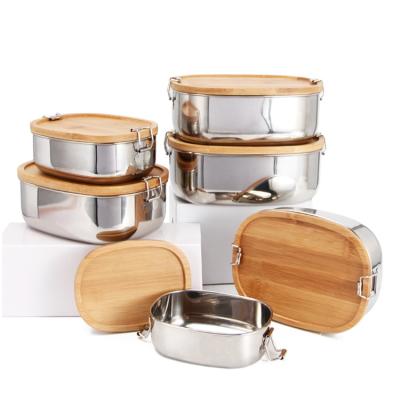 China Oudon Lunch Box Stainless Steel Eco - Friendly Microwavable Bento Box With Bamboo Lid for sale