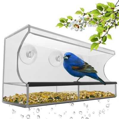 China Retail Store Or Showroom Clear Acrylic Squirrel Proof Window Bird Easy Clean Feeder With Removable Tray Suction Cups for sale