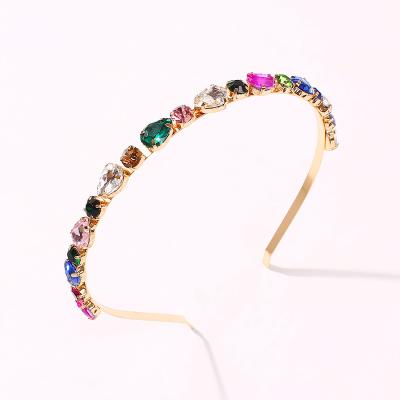 China Crystal Stone Hairband Bezel Turban Women's Bling Rhinestone Headband Women's Alloy Hair Accessories Girl's Headwear Alloy Hair Circle for sale