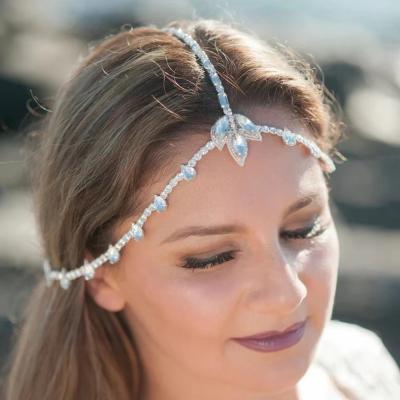 China Fashion Leaf Hair Crystal Jewelry Head Wear Trend Chain Adjustable Accessories For Bride Fashion for sale