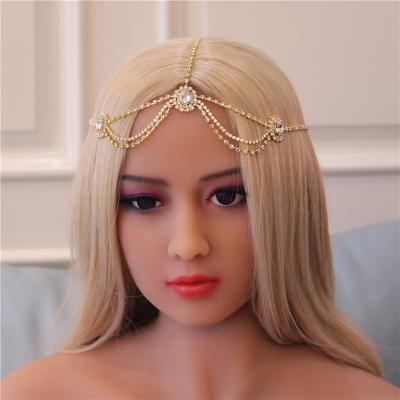 China Wholesale Fashion Women Gold Color Rhinestone Tassel Head Chains Bridal Hair Accessories Headwear Wedding Jewelry Headdress for sale