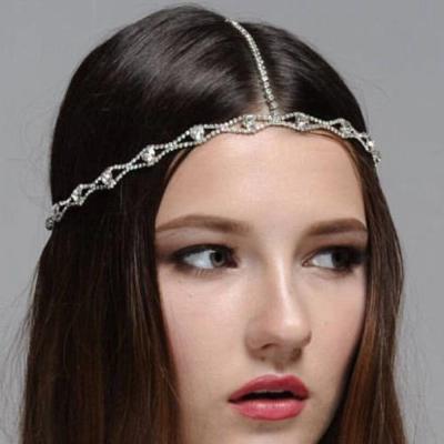 China New Fashion Simple Exquisite Rhinestone Hair Demon Eye Bridal Wedding Chain Headband For Women for sale