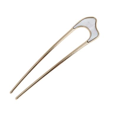 China Hot Retro Double Fork New Fashionable Alloy Shell Color Hairpin Women's Hair Accessories Retro Hairpin for sale