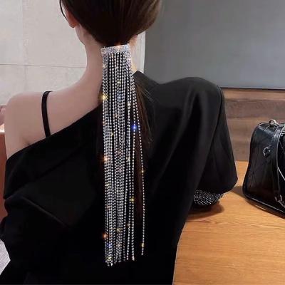 China New Amazon bling fashion rhinestone tassel tassel hair clips headwear clip in hair extension women luxury hair accessories for sale