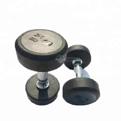 China Rubber ciated cast tron ​​head with chrome plated handle fixed around rubber dumbbell set for sale