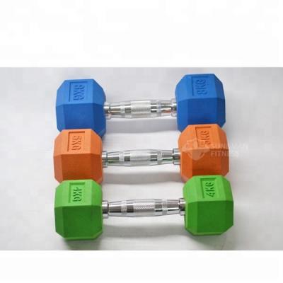 China Eco-friendly Wholesale Colorful Hex Rubber Dumbbell for sale