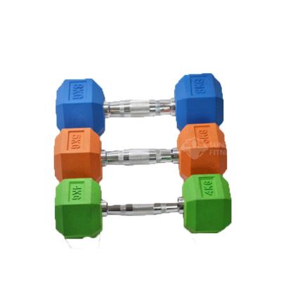 China Natural Rubber Coated Cast Head With Chrome Plated Handle Rubber Color Dumbbell Set Wholesale for sale