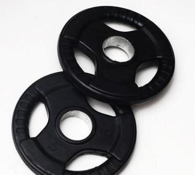 China Universal Black Grip Tri Weight Rubber Coated Bumper Plate for sale