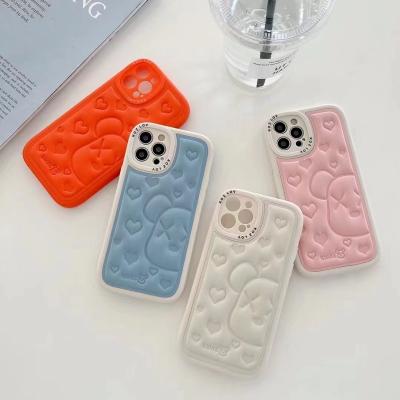 China 3D Design New Fashion Brand Bear Heart Designer Products Mobile Phone Case Protector Leather Cover Luxury Warm Cotton Shockproof Jacket for sale