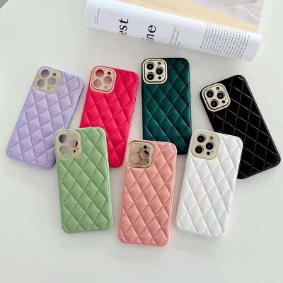 China Hot Selling Lattice PU Camera Protector Cotton Jacket 3D Diamond Type Rhombic Hubble Cell Phone Case Cover Shockproof For iPhone 13 Pro Max for sale