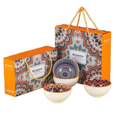 China Bohemia 4.5inch Sustainable Kitchen Ceramic Dinner Dish 8inch Rice Bowl With Chopsticks Set For Household Gift for sale