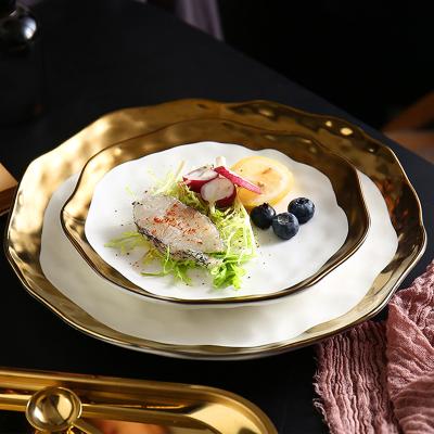 China Viable popular chic dinner plate with gold rim for sale