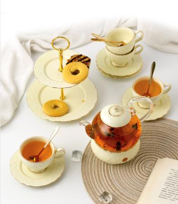 China Viable High Quality Porcelain Tea Set Tableware Coffee Tea Cup And Saucer Ceramic Tea Kettle With Warmer for sale