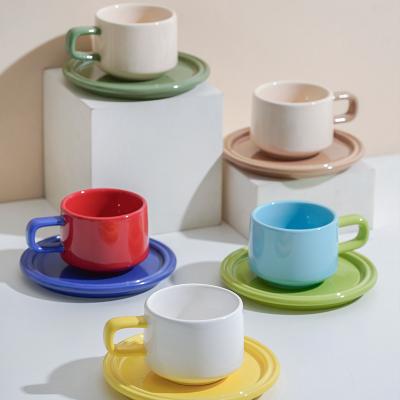 China Viable Matching Solid Color Porcelain Tea Set Coffee Cup And Saucer Ceramic Milk Cup With Saucer In Gift Box for sale