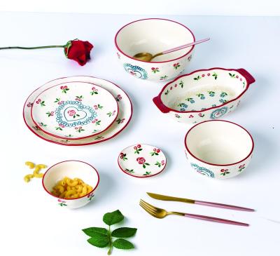 China Sustainable Tableware Dining Electroplate Bowl And Porcelain Dinner Set Plates With Flower Design Around Dessert Plates for sale