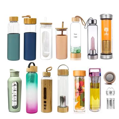 China Minimalist BPA Free Borosilicated Tea Glass Fruit Infused Water Bottle With Bamboo Lid for sale