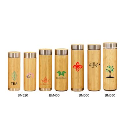 China Pastoral 450ml 500ml Keep Cold To Keep Hot Bamboo Lid Water Bottles Thermos With Bamboo Top for sale