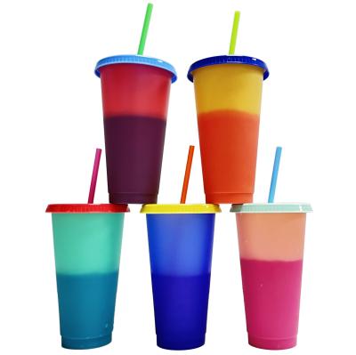 China 24oz 700ml whosale viable reusable cold plastic color changing tumblers cups with lids and straws for sale