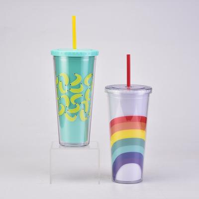 China Rainbow SK28 Viable Design Clear AS Material Reusable Double Wall Plastic Tumbler Cups With Lids for sale