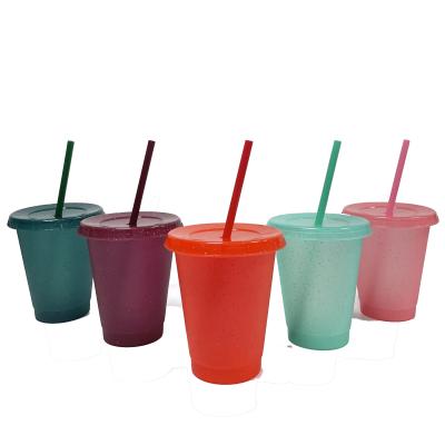 China 16oz 24oz Color Change Color Tumbler Solid Straw And Lid Minimalist Reusable Ice Water Sparkle With Lid for sale