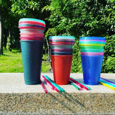 China Hot Sale Minimalist Wholesale 5 Pack Reusable Cup Wonder Woman Purple Gliter Plastic Cold Cup With Lid And Straws for sale