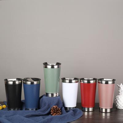 China Sustainable 16oz Double Wall Stainless Steel Vacuum Insulated Stacking Tumbler Pint Beer Mug With Bottle Opener for sale