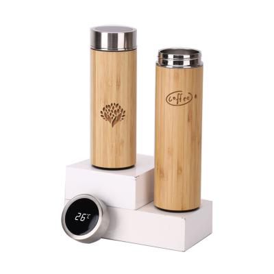 China Minimalist Smart Bamboo Water Tea Tumbler Bottle With Led Temperature Display for sale